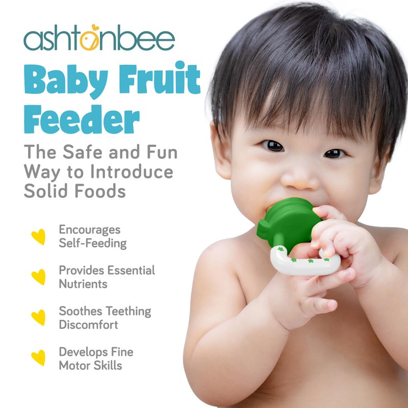 ashtonbee Baby Fruit Feeder, Teething Pacifier for Fruits, Veggies, or Frozen Milk, Food-Grade Silicone Teethers for Babies 6-12 Months, Baby Essentials for Teething Relief - Apple Green and Lychee Pink - Image 2
